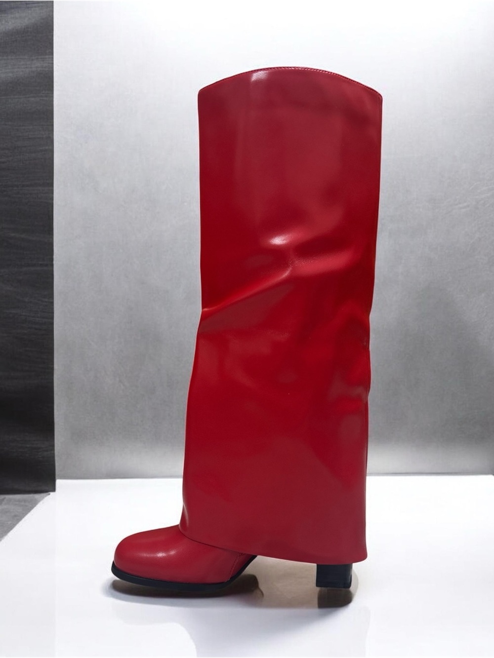Red Knee-High Leather Boots – Women's Fashion Boot - Picture 2 of 7